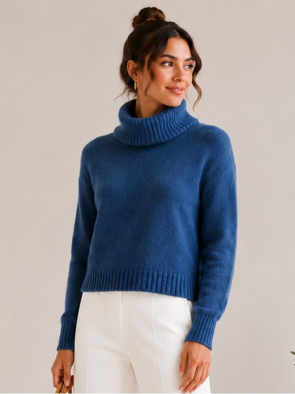 Madewell Blue Ribbed Turtleneck Crop Sweater NC416 Classic